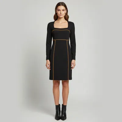 Pre-owned Versace Black Jersey Long Sleeve Midi Dress L