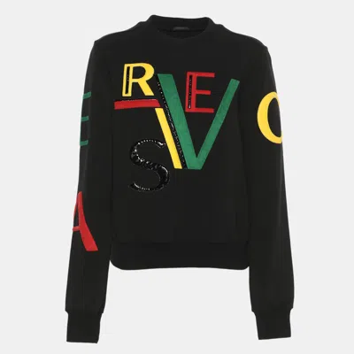 Pre-owned Versace Black Jersey Multicolor Logo Embroidered Sweatshirt M