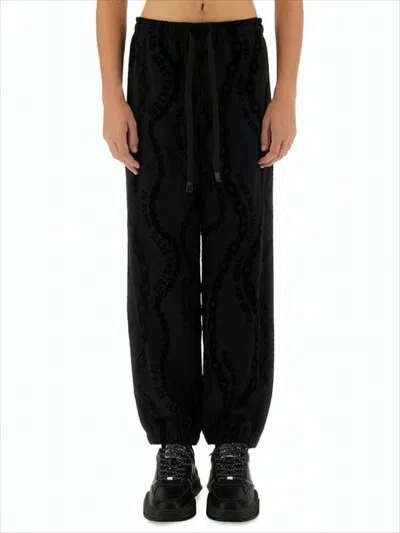 Versace Black Jogger Pants With Textured Pattern