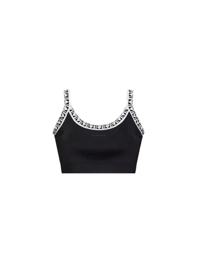 Versace Black Knit Cropped Top With Jacquard Details