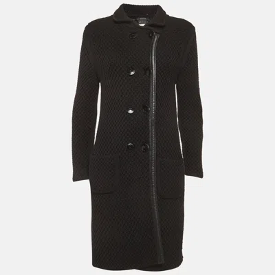 Pre-owned Versace Black Knit Double Breasted Coat S