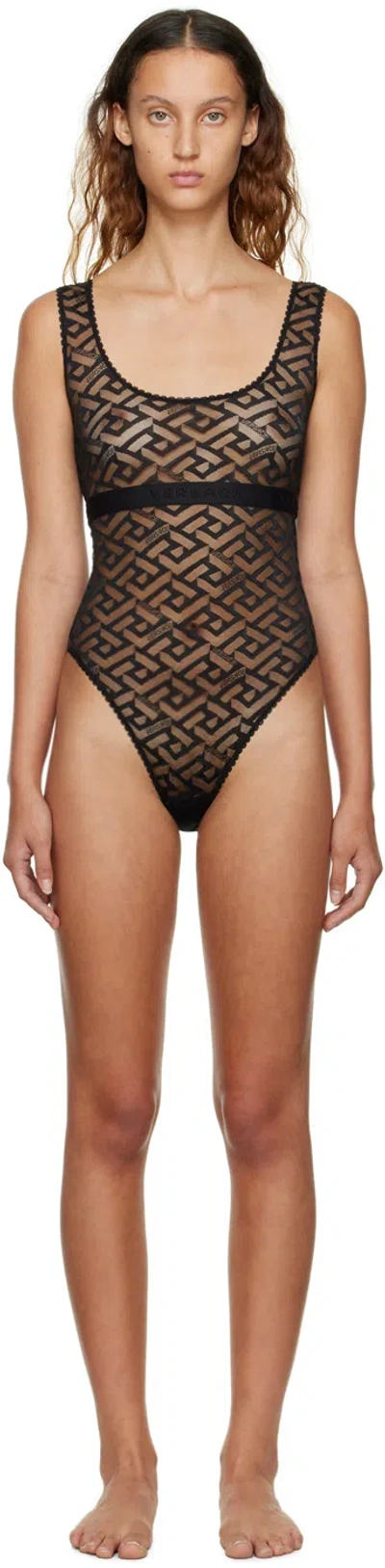 Versace Black La Greca Bodysuit In 1b000 Black