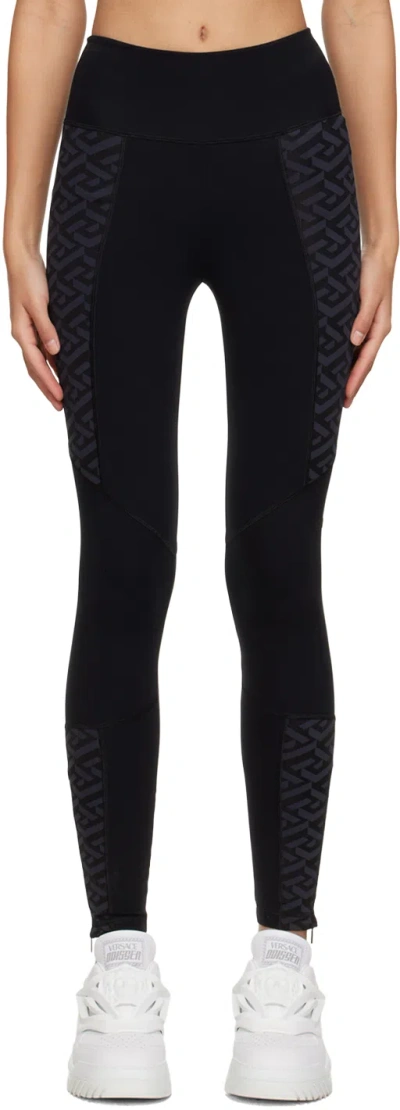 Versace Black La Greca Print Leggings In Schwarz