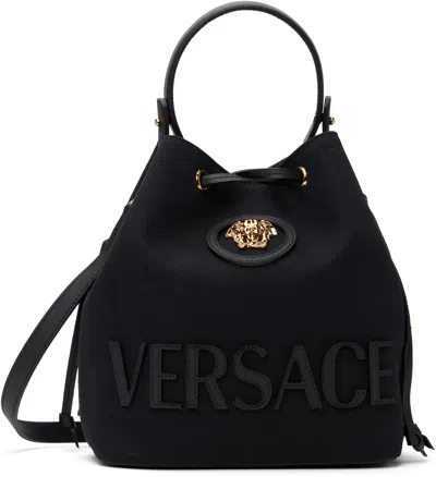Versace Black 'la Medusa' Canvas Bucket Bag In 1b00v-black-