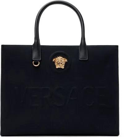 Versace Black 'la Medusa' Canvas Large Tote In 1b00v-black-