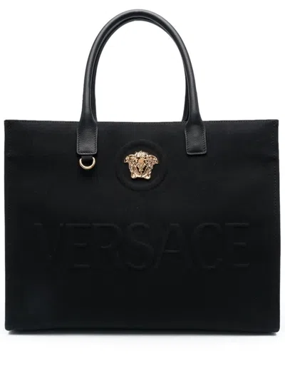 Versace Black La Medusa Canvas Tote Bag