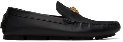 Versace Black La Medusa Driver Loafers In Black- Gold
