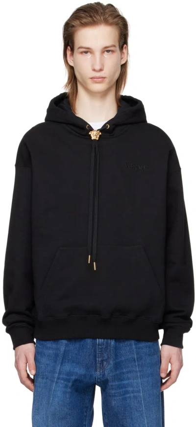 Versace Cotton Sweatshirt With Iconic Embroidery On The Front In Black