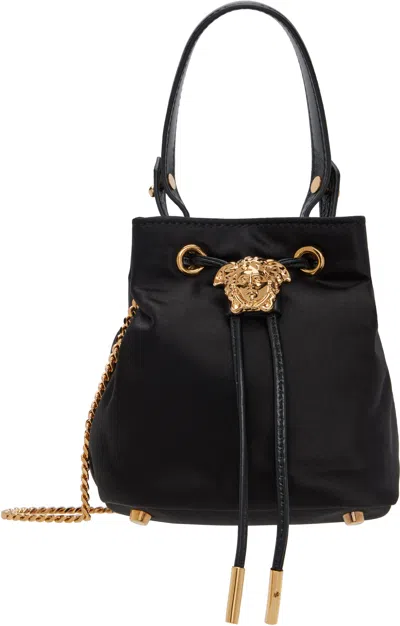 Versace Black 'la Medusa' Satin Mini Bucket Bag