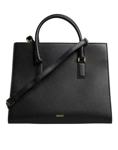 Versace Black Large Leather Top Handle Shoulder Crossbody Bag