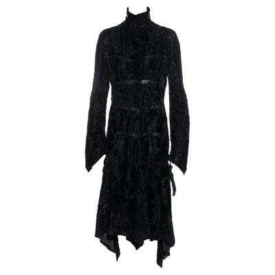 Pre-owned Versace Black Laser-cut Lambskin Coat With Leather Bondage Straps, Fw 2004
