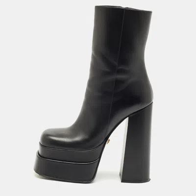 Pre-owned Versace Black Leather Aevitas Double Platform Boots Size 39