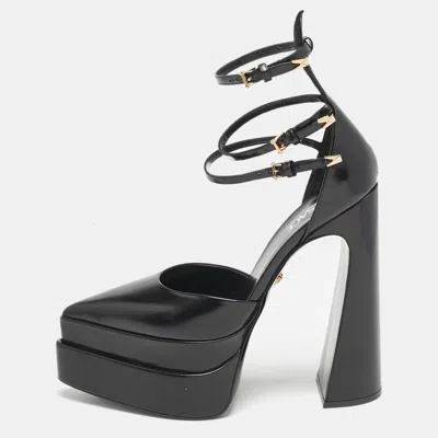 Pre-owned Versace Black Leather Aevitas Double Platform Pumps Size 41