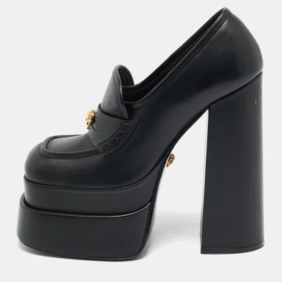 Pre-owned Versace Black Leather Aevitas Platform Pumps Size 37