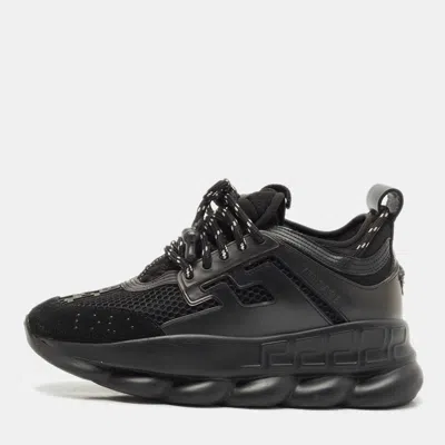 Pre-owned Versace Black Leather And Mesh Chain Reaction Sneakers Size 37