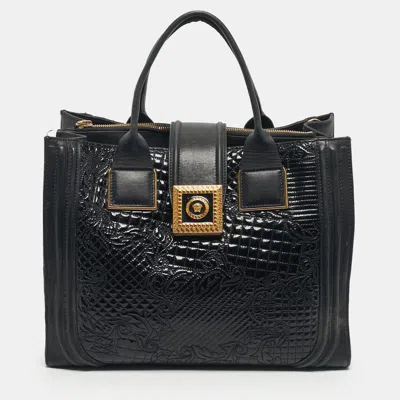 Versace Black Leather And Patent Leather Vanitas Icon Tote
