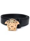 Versace La Medusa Leather Belt Man Belt Black Size 39.5 Calfskin In Black