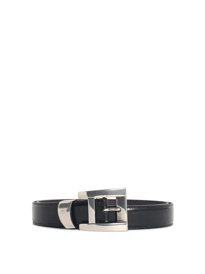 Versace Black Leather Belt In Orange