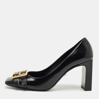 Versace Black Leather Block Heel Pumps