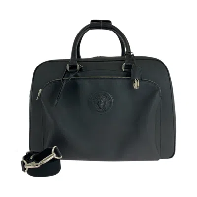 Pre-owned Versace Black Leather Boston Bag Handbag ()