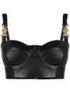 VERSACE BLACK LEATHER BRALETTE WITH MEDUSA HEAD MOTIF