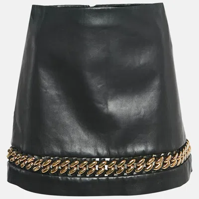 Pre-owned Versace Black Leather Chain Insert Mini Skirt Xs