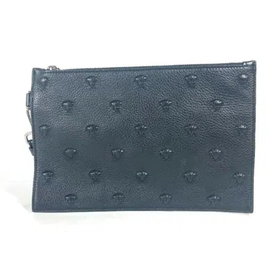Pre-owned Versace Black Leather Clutch Bag Pouch ()