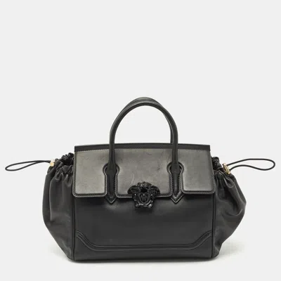 Pre-owned Versace Black Leather Drawstring Empire Palazzo Tote