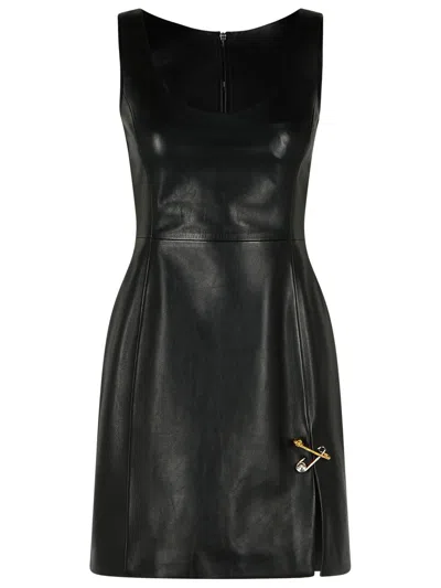 Versace Pin Detail Mini Scoop Sleeveless Dress In Black