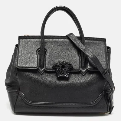 Pre-owned Versace Black Leather Empire Palazzo Tote