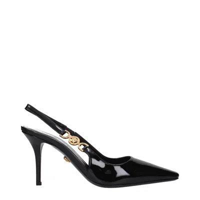 VERSACE BLACK LEATHER HIGH HEEL PUMPS
