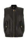 Versace Leather Jacket With Elasticated Hem And Front Pockets In Black