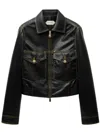 Versace Leather Collared Coat Front Pockets Stitching In Black