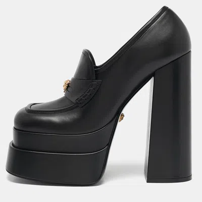 Pre-owned Versace Black Leather Juno Platform Pumps Size 41