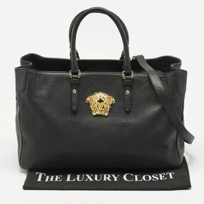 Pre-owned Versace Black Leather La Medusa Shopper Tote
