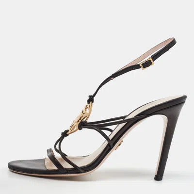 Pre-owned Versace Black Leather La Medusa Strappy Sandals Size 38
