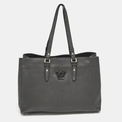 Pre-owned Versace Black Leather La Medusa Tote