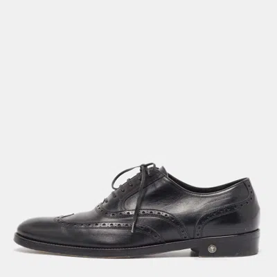 Pre-owned Versace Black Leather Lace Up Oxfords Size 42