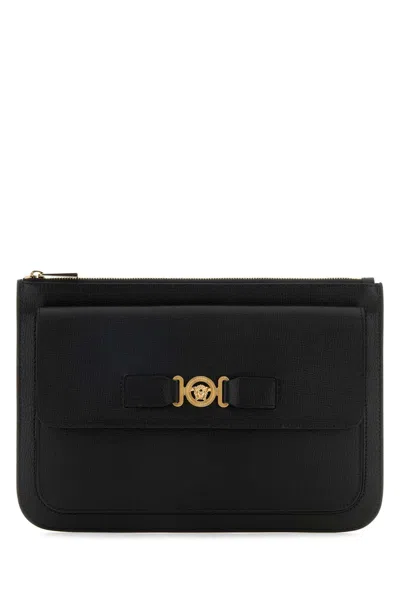 Versace Large Medusa Biggie Leather Clutch Bag In Black