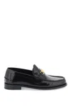 Versace Horsebit-embellished Patent-leather Loafers In Black/ Gold
