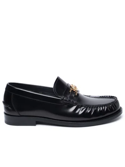 Versace Black Leather Loafers In Nero