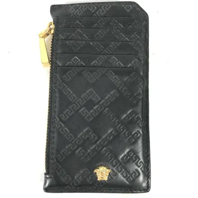 Pre-owned Versace Black Leather Long Wallet (bi-fold) ()