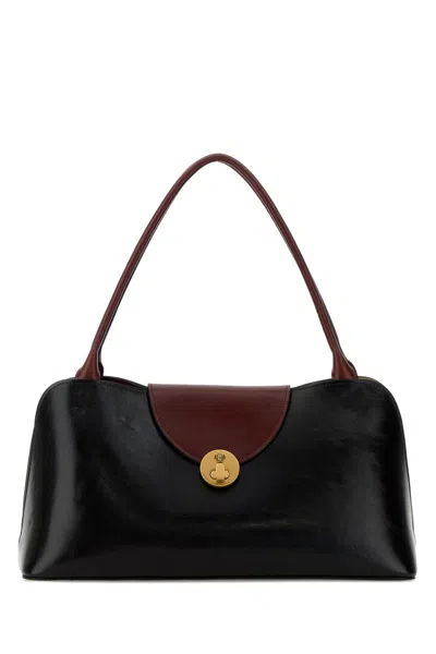 Versace Vivian Medium Two-tone Textured-leather Shoulder Bag In Black