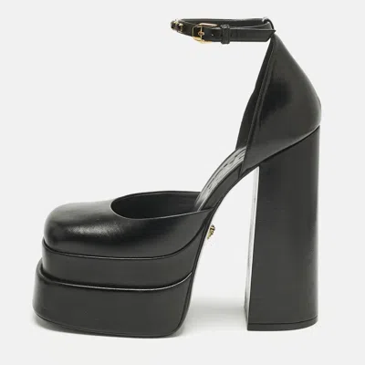 Pre-owned Versace Black Leather Medusa Aevitas Double Platform Pumps Size 39