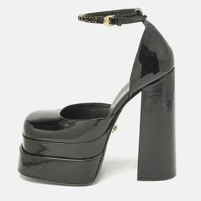Pre-owned Versace Black Leather Medusa Aevitas Double Platform Pumps Size 40