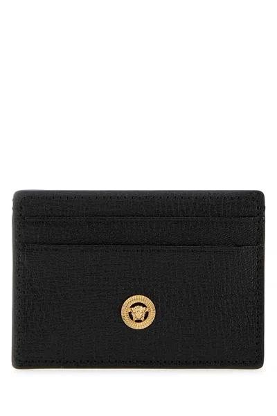Versace Black Leather Medusa Biggie Card Holder In Brown