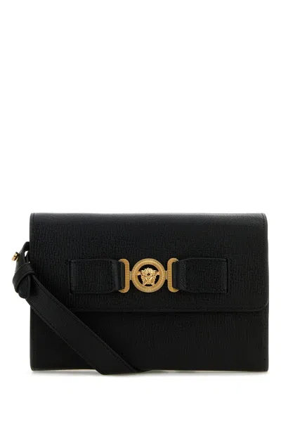 Versace Medusa Biggie Leather Messenger Bag In Black