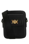 Versace Man Black Leather Medusa Biggie Crossbody Bag In Blackgold