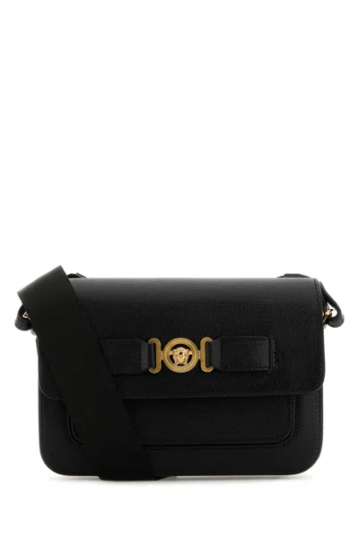 Versace Black Leather Medusa Biggie Crossbody Bag In Blackgold