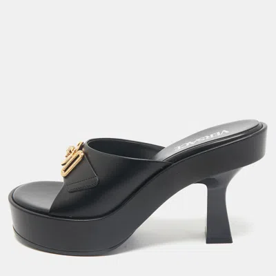 Pre-owned Versace Black Leather Medusa Biggie Mules Size 38